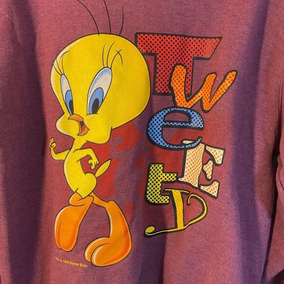 Vtg Tweety Bird Sweatshirt Mens Medium red Looney Tunes Warner Bros 90s Cartoon - Picture 4 of 10